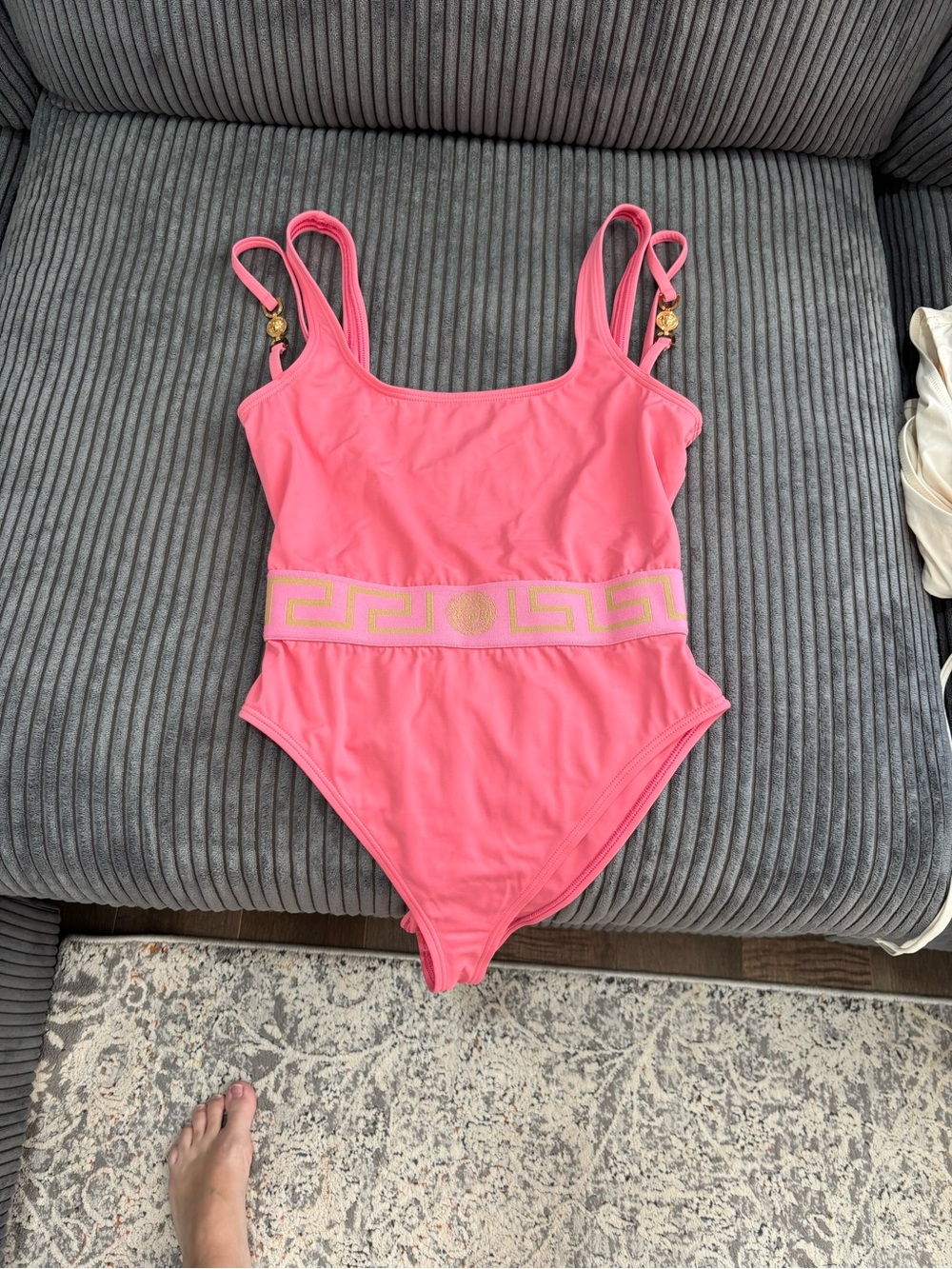 Versace Pink One-Piece Swim Suit with Decorative Waistband